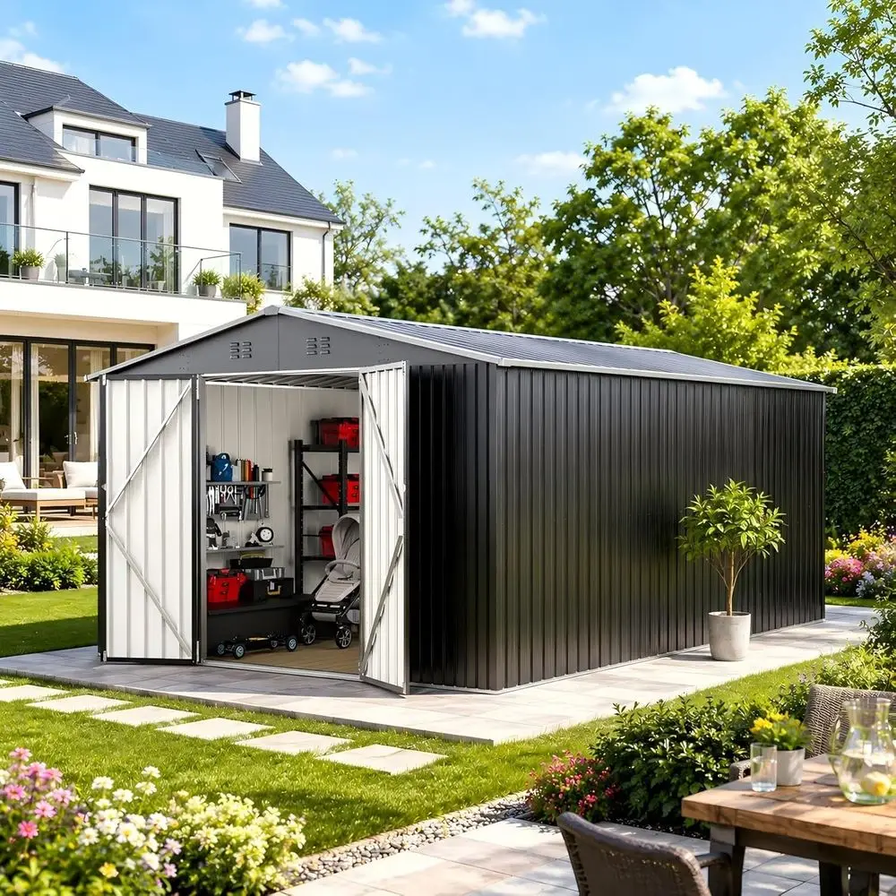 Gardening Tool - Durable Metal Outdoor Storage Shed -