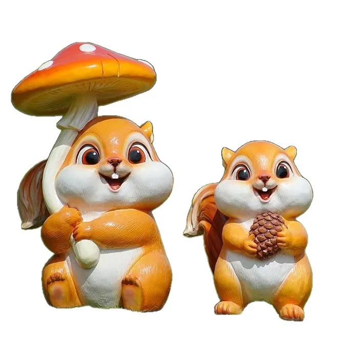 Gardening Tools Cartoon - Kindergarten cartoon squirrel fiberglass sculpture public